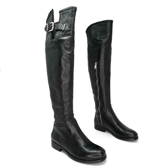 Ron White Boots Size 4.5 Piper Over The Knee OTK Black Leather Snake Pattern New - Picture 1 of 11